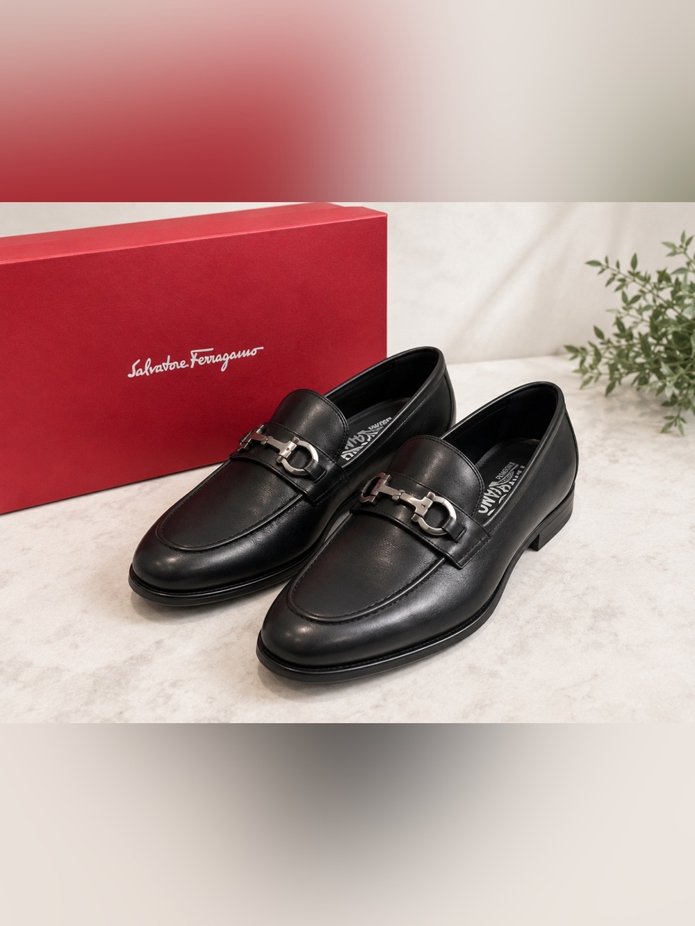 Salvatore Ferragamo Black Leather Slip-On Loafers